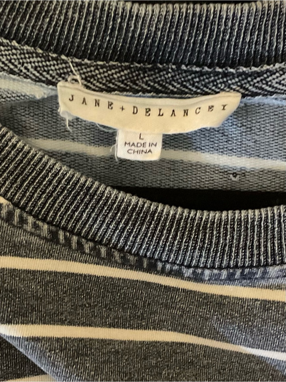 Jane + Delancey Blue White Striped Puff Sleeve Top Women’s Large Cotton Blend - Picture 3 of 6
